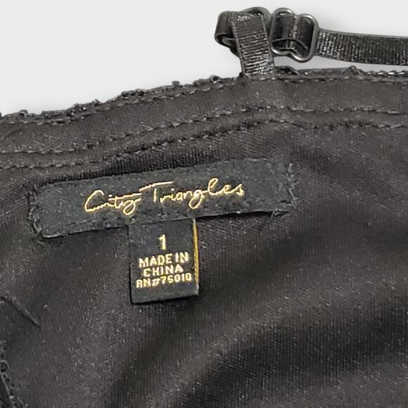 Y2K City Triangles Black Asymmetric Flare Tiered Mesh Halter Dress Sz 1 Goth - Picture 9 of 13